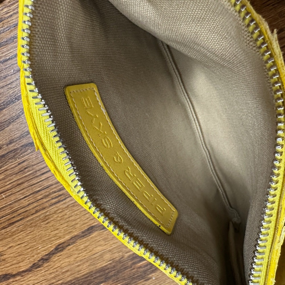 Piper & Skye Rio Beach Bag in Honey Yellow Pirarucu Leather Raffia Large Tote - Picture 8 of 9